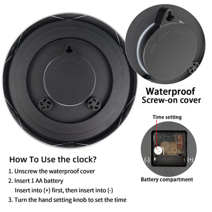 Caysie 12 Inch Indoor Outdoor Clocks Waterproof with Thermometer and Hygrometer Combo, Silent Battery Operated Quartz Metal Wall Clock for Patio Pool Bathroom Home (White)