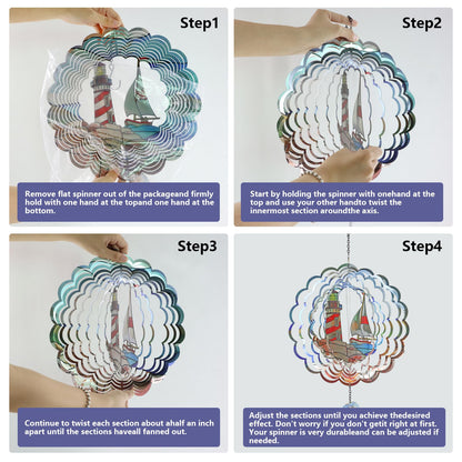 YNGFIL Lighthouse 3D Wind Spinner Kinetic Metal Art Hanging Wind Spinner Outdoor Decoration Ocean Ornaments Decor for Yard and Garden