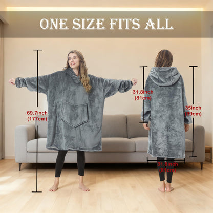 C hello cloud Oversized Hoodie Blanket, Wearable Blanket sweatshirt, Ultra Soft Sherpa Fleece Comfy Snuggle Hoodie, Gaint Fluffy Jumper Reversible, One Size Fits All Women Adults Men (Grey)