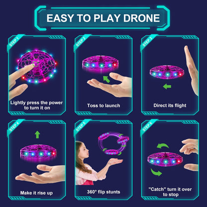 Hand Operated Flying Toy Drone for Kids, 360° Hands Free Motion Sensors Mini Drone with Cool LED Lights, Easy Indoor Small UFO Toy Flying Ball Drone for 6 7 8 9 10+ Year Old Boys and Girls (Pink)
