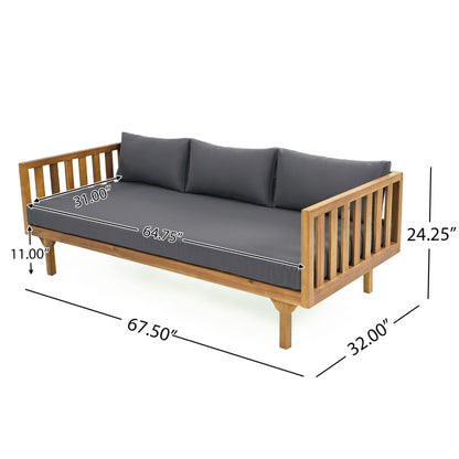 Christopher Knight Home Claremont Patio Sofa and Coffee Table Set, 2 Piece Outdoor Patio Furniture Set with Cushion, Acacia Wood 3 Seater Outdoor Sofa Daybed and Coffee Table Set, Teak+Dark Grey