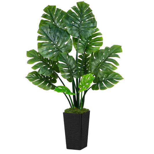 UPBUD Artificial Monstera Deliciosa Plant, 5FT Fake Monstera Tree with 12 Lifelike Leaves & Black Pot, 60in Tall Faux Floor Trees Fake Plants for Indoor Office Porch Living Room Windowsill Decor
