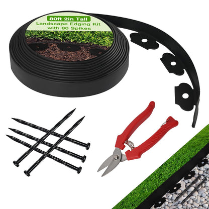 Landscape Edging Border Kit, No Dig Garden Edging Border 30ft 2in Tall with Scissors and 30 Spikes for Landscaping Border Edging Flower Bed Edging Borders