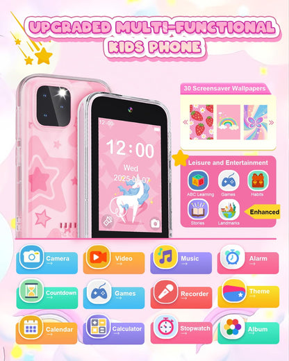Kids Smart Phone for Girls, 3.5'' Touchscreen Kid Phones Toys for Girls 3 4 5 6 7 8 Years Old, Christmas Birthday Gift for Ages 3-8, Toddler Phone with Dual Camera, Music Player, Game, Habit Tracker