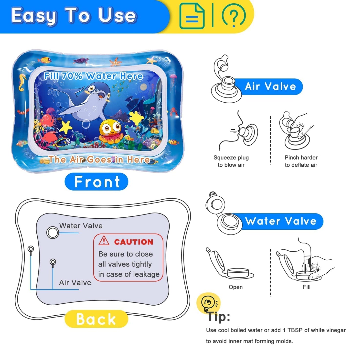 Infinno Tummy Time Mat Sensory Water Mat for Babies, Baby Toys for 3 6 9 12 Months Boys and Girls, Great Gift Idea of Baby Stuffs…