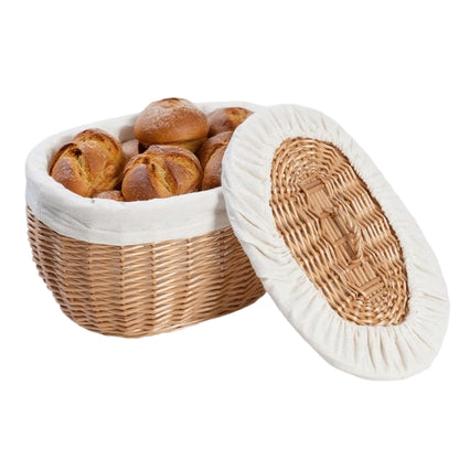 Wicker Bread Basket Serving with Lid & Removable Lining, Sourdough Proofing Basket,Eco-friendly Bread Storage basket Ideal for Picnics & Dining (Oval)