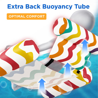 Funscape Pool Floats Chairs Adult, 2 Packs Heavy Duty Inflatable Swimming Pool Lounges, Fabric Floating Hammock Seat, Kid Blow Pool Noodle Lake Raft Floaties, Fun Summer Beach Water Party Game—Rainbow