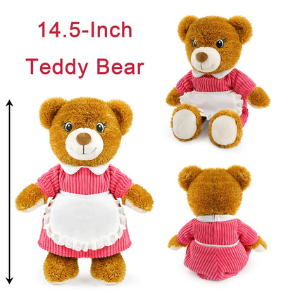 JUSTQUNSEEN 14.5" Cute Teddy Bear Stuffed Animal for Women with Pink Sweater Valentines Bear Plush Doll Gift for Mother Day Mom Wife Kids Boys & Girls Easter Birthday Christmas (Mom)