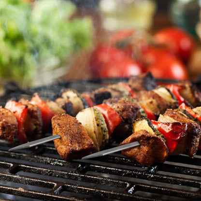 Blue Brazilian Skewers - 17 Inch Stainless Steel Kabob Skewers with Wooden Handle, 12 Pack BBQ Grilling Accessories
