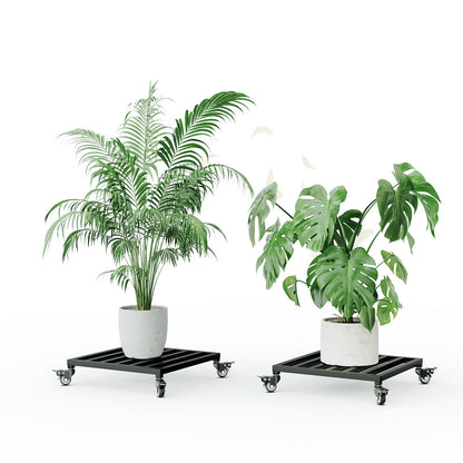 Zhongma 2 Pack 16" x16"x 3.5"H Square Plant Caddy with Wheels, Fully Assembled, Heavy Duty Construction, 300 Lbs Capacity, Load-Bearing Wheels with Brakes, No Installation Required