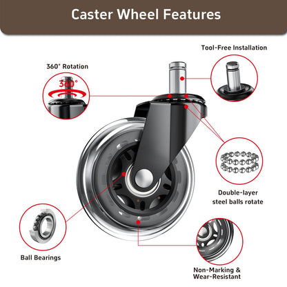ASHGOOB Office Chair Wheels, Set of 5 Caster Wheels Office Accessories, 3 Inch Heavy Duty Casters for Chairs to Replace Office Chair Mats, Smooth & Quiet Universal Fit for Most Chairs(5 Pack)