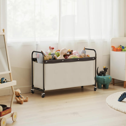 StorageWorks Toy Box with Wheels for Kids, 135L Large Toy Storage Chest and Organizer, 23" Metal Toybox with 360° Swivel Wheels for Bedroom, Kids Room, Stuffed Animal Storage, Beige