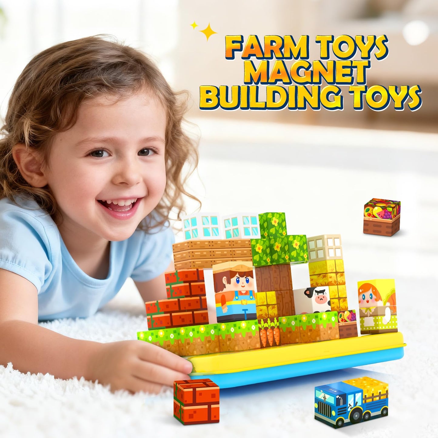 Soyee Magnetic Blocks Travel Toddler Toys Magnet Building Tiles Construction Cubes STEM Sensory Learning Farm Toys with Box Christmas Birthday Gifts for Kids Ages 3 4 5 6 7 8 Year Old Boys Girls