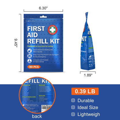 SuccorWare 90 Pieces First Aid Refill Kit - Wound Care Kit Includes Bandages for Home, Travel, Hiking - Portable Replacement Kit for First Aid Medical Supplies（1 Set）