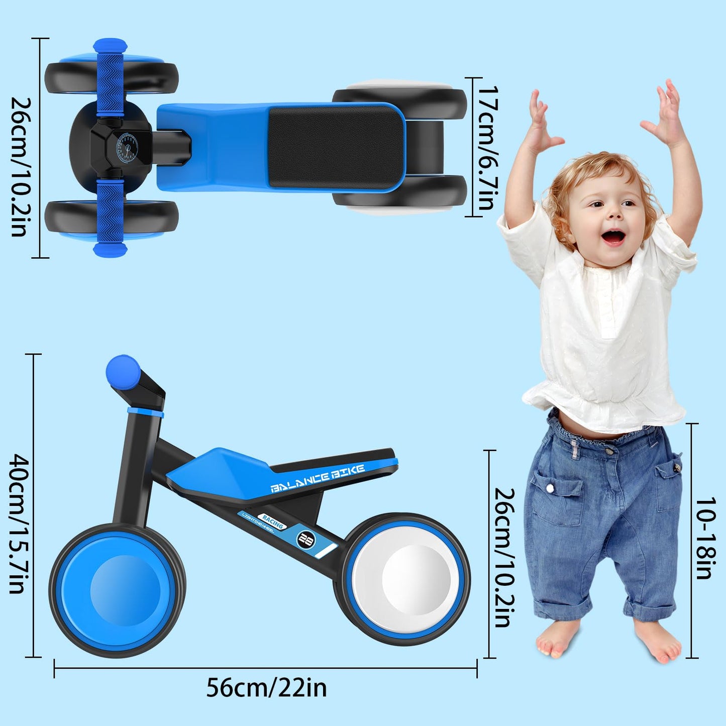 ESPRAY Colorful Lighting Baby Balance Bike Toys for 1 Year Old Boys Gifts, Toddler First Bike 12-24 Months with Adjustable Soft Seat, 4 Silent Wheels Ride on Toy, Perfect First Birthday Gift