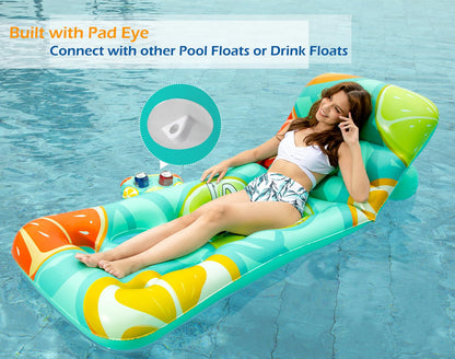 Jasonwell Inflatable Pool Float Adult - Pool Floaties Lounger Floats Floating Chair Raft with Adjustable Backrest Cup Holders Water Floaty Lake Lounge Tanning Floats Beach Party Toys for Adults Fruit