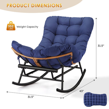 GAOMON Papasan Rocking Chair with Foot Rest, Papasan Chair with Thick Removable Cushion and Metal Frame, Lounge Chairs and PE Rattan Rocker for Patio, Garden, Lawn, Living Room and Relaxation Space