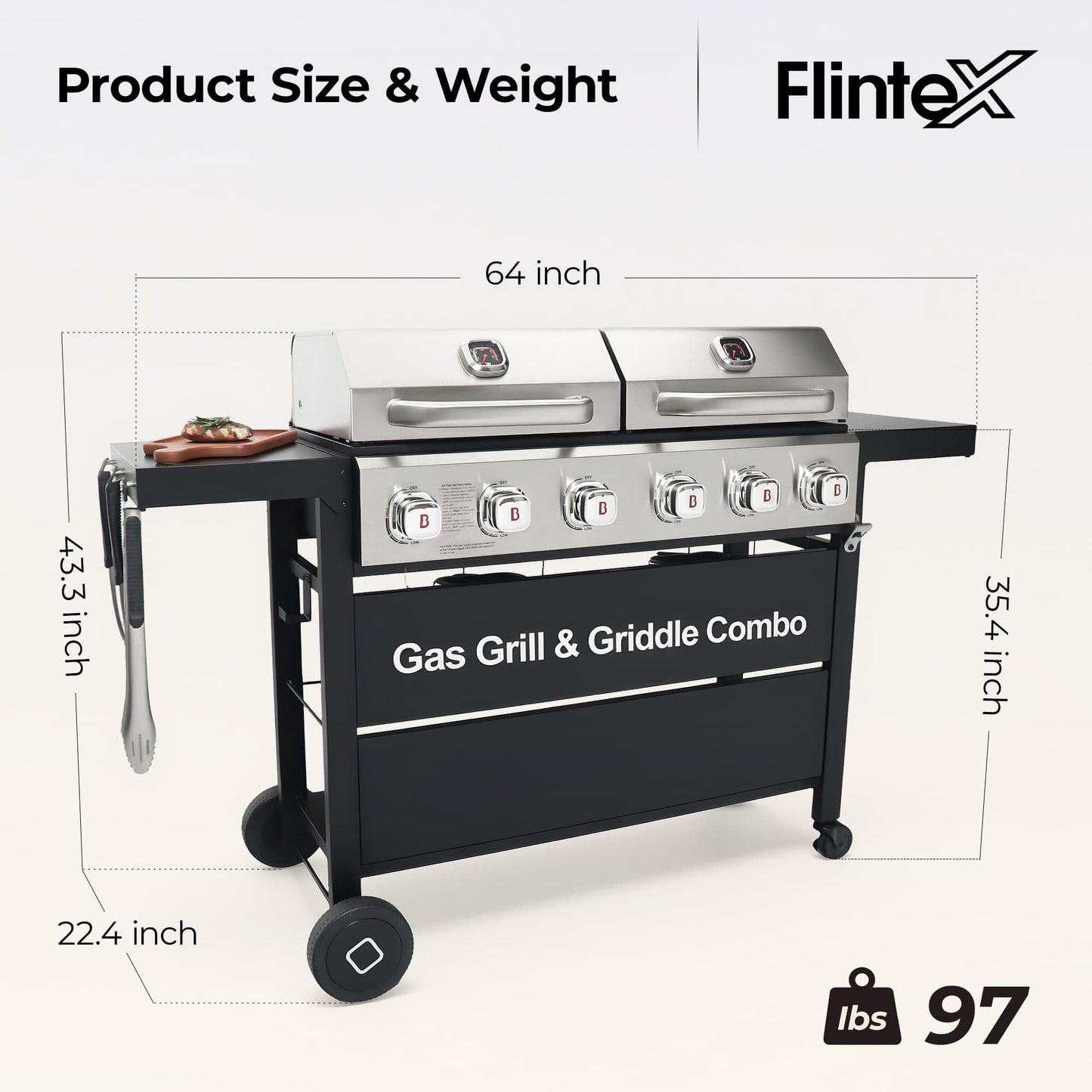 Flintex 6 Burner Propane Gas Grill Griddle Combo with Porcelain-Enameled Cast Iron Grates & Cast Iron Pan, Dual Outdoor BBQ Grill With Flat Top Griddle for Backyard Barbecue, 610 sq.in.