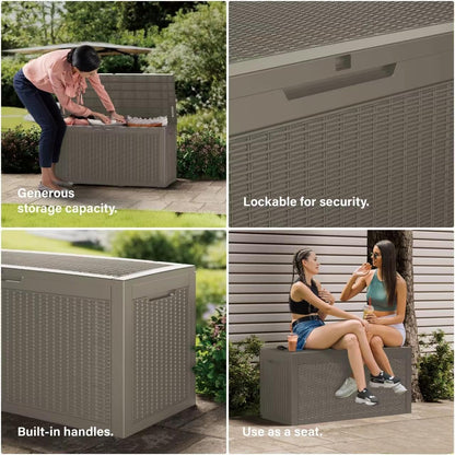 PATIOEASY Outdoor Storage Box 205GAL Waterproof Resin Deck Box,Pool Accessories Supplies，UV-Resistant Lockable Package Delivery Bin for Garden Tools,Large Patio Outside Cushions,Chest,Furniture,Grey