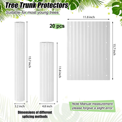 Frienda 20 Pcs Tree Trunk Protector 11.8" x 15.7" Corrugated Plastic Tree Guards Expandable Tree Tubes Flexible White Tree Bark Protector to Protect Saplings Plants from Weed Whacker Animals Trimmers