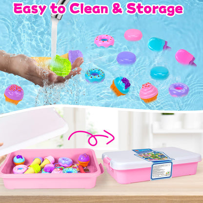 Play Sand Kit for Girls, Ice Cream Sensory Bin Sandbox, Creative Bake Shop with 2.2lbs Magic Sand, Ice Cream & Cake Models, Cleaning Tools, Pretend Beach Cake Stand Toys Gift for Toddler Ages 3-8