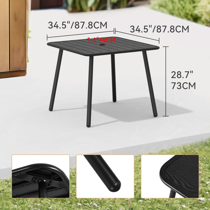 C-Hopetree Square Metal Outdoor Dining Table with Umbrella Hole for Outside Patio, Black