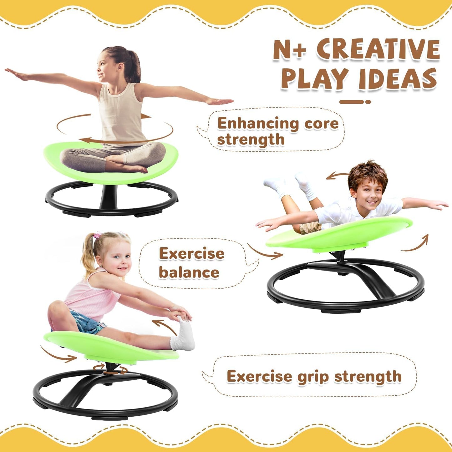 Zhenx Spinning Chair for Autistic Kids (Ages 3-18) - 220LBS Capacity Sensory Swivel Seat - Sensory Toy for Teens with ADHD/Autism - Sit and Spin Calming Gift to Improve Focus & Body Balance (Green)