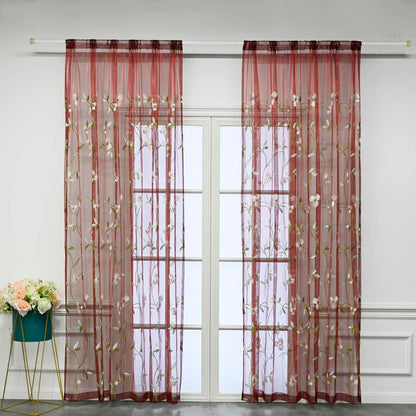 pureaqu Floral Embroidered Sheer Window Curtains for Living Room 84 Inches Length Country Rustic Embroidery Window Voile Tulle for Girls Bedroom/Sliding Glass Door Rod Pocket 1 Panel W52 x L84 Inch