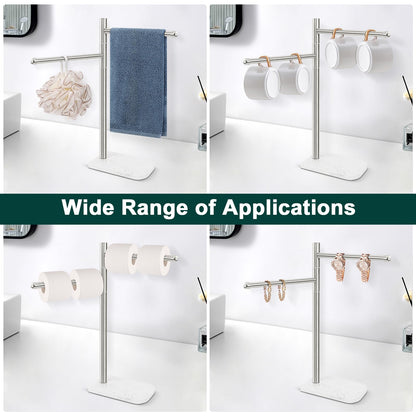 BathAce Hand Towel Holder, F-Shape Hand Towel Stand with Marble Base, Stainless Steel Swivel Hand Towel Rack Standing Towel Bar for Bathroom Kitchen Countertop, 2 Arms (Brushed Nickel)