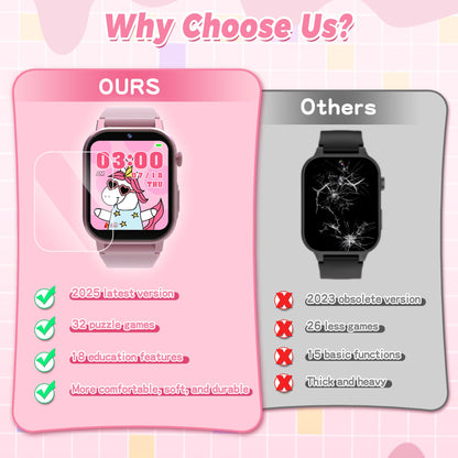 Kids Smart Watches Girls Gift Age 3-12, Kids Watch with 32 Games HD Touchscreen Camera Video Music Audiobook Pedometer Flashlight 12/24 hr Educational Toys Birthday Gift for Girls Ages 5 6 7 8 9 10