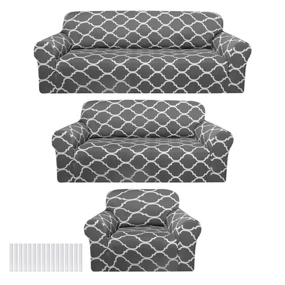 Peryiter 3 Pcs Couch Cover Set for Living Room Furniture Covers for Couch and Sofas Loveseat Arm Chair Slipcover, Furniture Protector, Stretch, Wrinkle Free (Dark Gray)