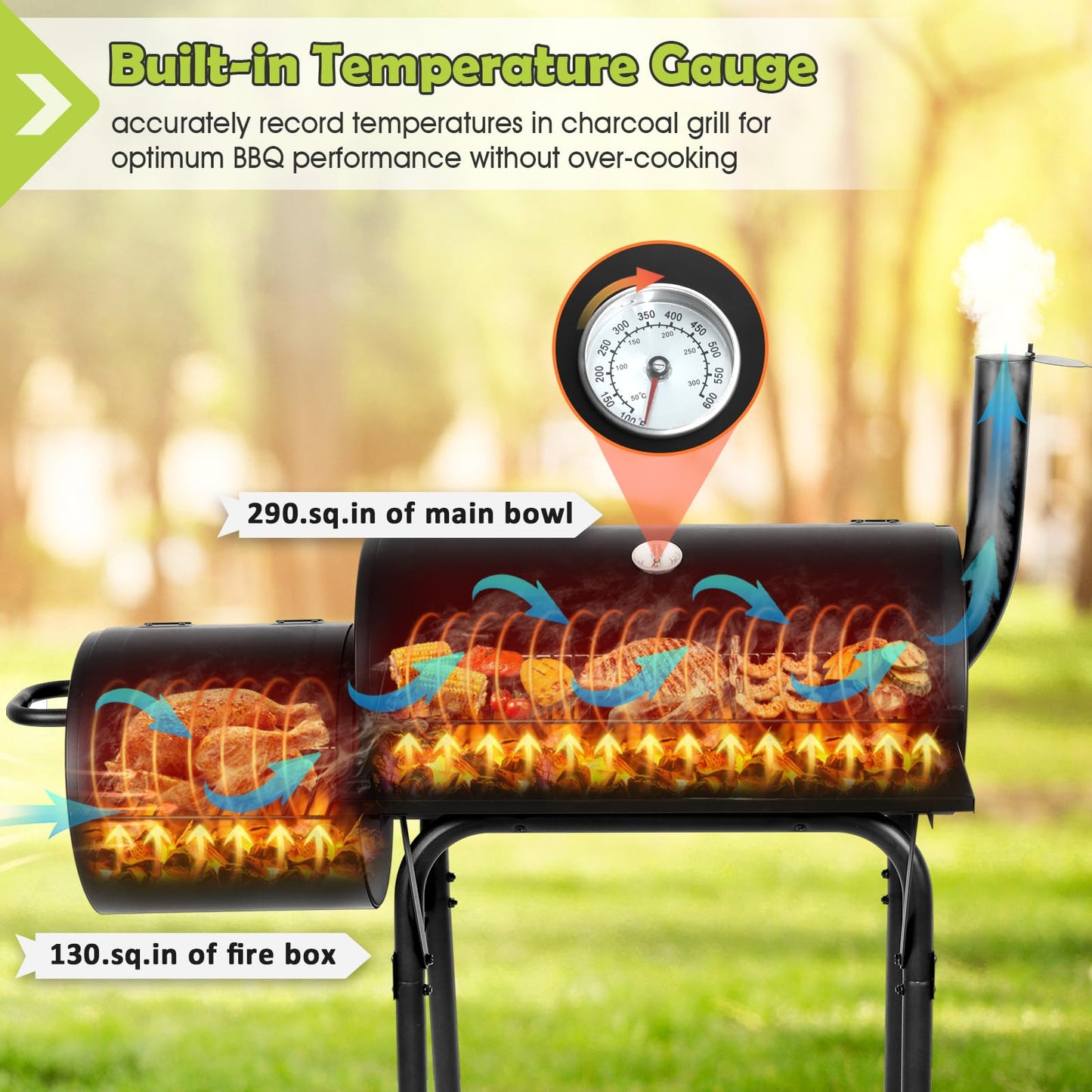 HaSteeL Outdoor Charcoal Grill with Cover, Large Barrel BBQ Grill with Offset Smoker, Great for Camping Patio Backyard Garden Party Picnic Beach, Large 420.SQ.IN Cooking Area, 2 Screwdrivers - Black