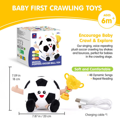 hahaland Baby Crawling Plush Toy for 6 12 18 Months – Musical Dancing Bouncing Toys, Voice Repeat Interactive Tummy Time Toy for Boys & Girls, Birthday Gift for Infants
