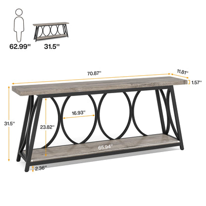 Tribesigns 70.9 inch Extra Long Console Table, Industrial Sofa Table Behind Couch with 2 Tier Storage Shelf, Narrow Entryway Hallway Accent Table for Living Room, Grey