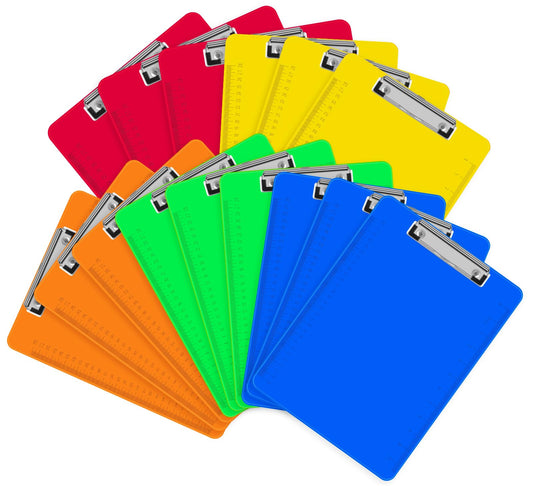 HERKKA 15 Pack Plastic Clipboards, Assorted Color, A4 Letter Size, 12.5 x 9 Inch
