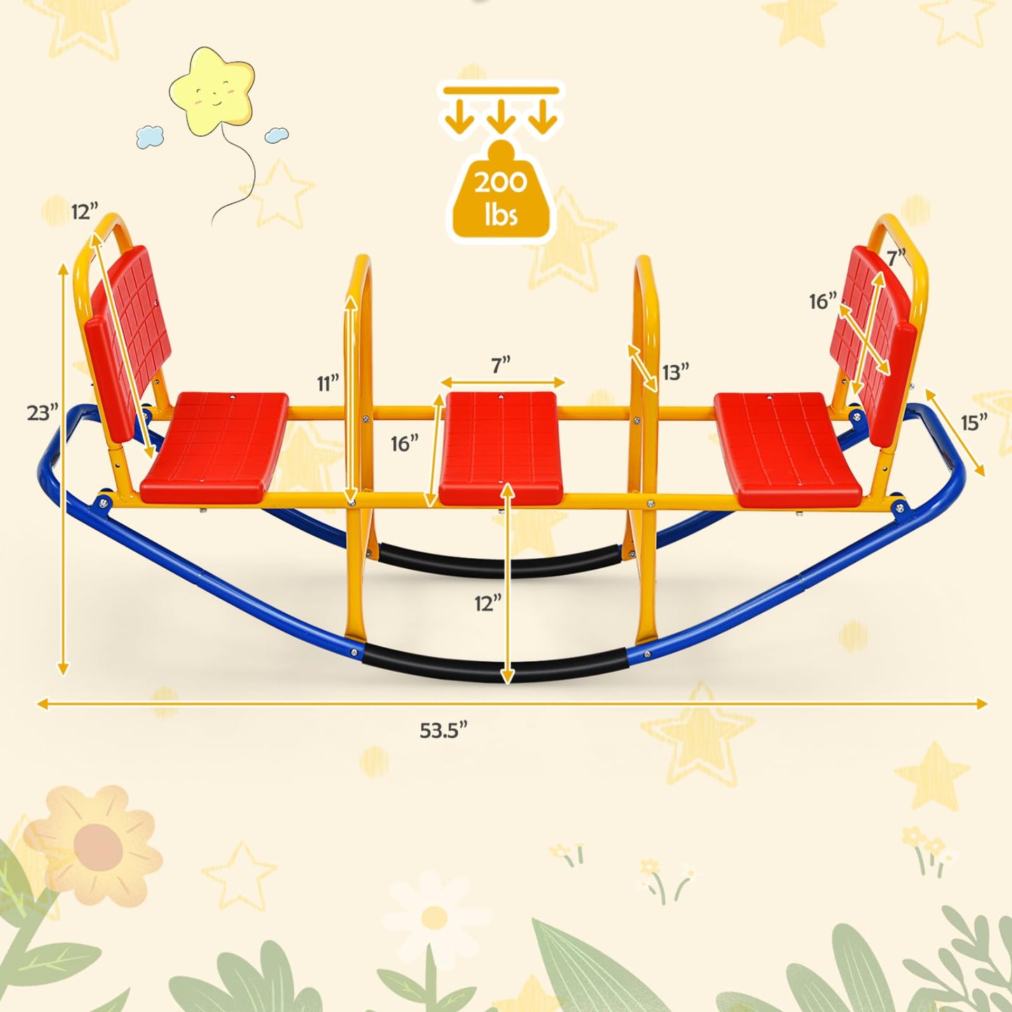 Costzon Teeter Totter Seesaw for Kids Outdoor, 2 in 1 Metal Rocking Seesaw for Toddlers with Easy-Grip Handles, Indoor Outdoor Rocker Toy Gifts for Ages 2-5, 1-3 Person Home Preschool Backyard See Saw