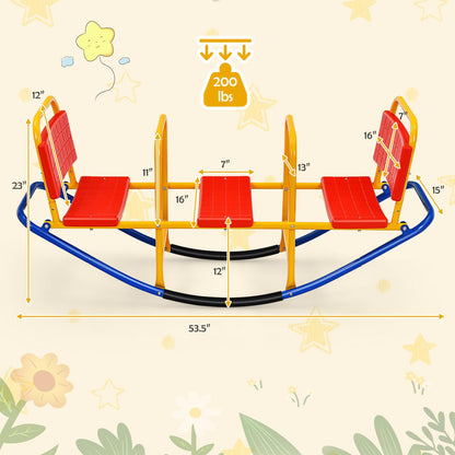 Costzon Teeter Totter Seesaw for Kids Outdoor, 2 in 1 Metal Rocking Seesaw for Toddlers with Easy-Grip Handles, Indoor Outdoor Rocker Toy Gifts for Ages 2-5, 1-3 Person Home Preschool Backyard See Saw