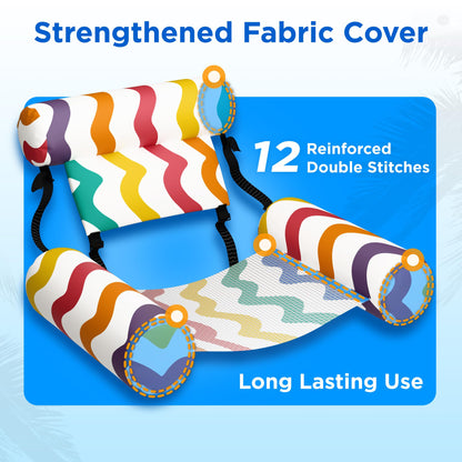 Funscape Pool Floats Chairs Adult, 2 Packs Heavy Duty Inflatable Swimming Pool Lounges, Fabric Floating Hammock Seat, Kid Blow Pool Noodle Lake Raft Floaties, Fun Summer Beach Water Party Game—Rainbow