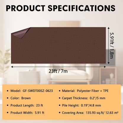 Grefinity Marine Carpet,5 FT x 10 FT Brown Indoor Outdoor Carpet 0.2" Thick Boat Carpet with Water-Proof TPE Backing, Non-Slide Outdoor Marine Carpet Roll for Home, Patio, Porch, Deck