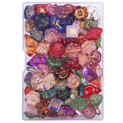 INSPIRELLE 100pcs Crystal Glass Beads Gold Tracing for Jewelry Bracelet Necklace Making Multi Shapes
