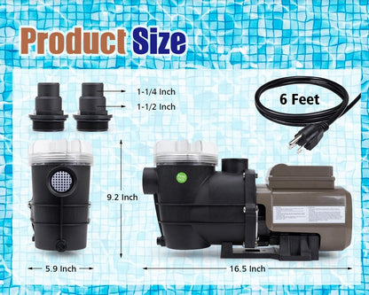 CIPU Pool Pump with Timer 2700GPH 115V Powerful Self Priming Above Ground Swimming Pool Pump 0.35HP with Filter Basket Low Noise for Pools Hot Tub Spa Water Circulation