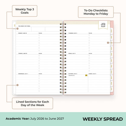 Blue Sky Day Designer 2026-2027 Weekly and Monthly Academic Year Planner Calendar, July 2026 - June 2027, 5" x 8", Flexible Cover, Wirebound, Storage Pocket, Includes Stickers, Smitten