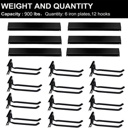 Wallmaster Garage Storage Organization Wall Mount, Garden Tool Rack Organizer Heavy Duty Folding Chair Hangers with 12 Adjustable Hooks 96inch Tracks Max Load 900lb