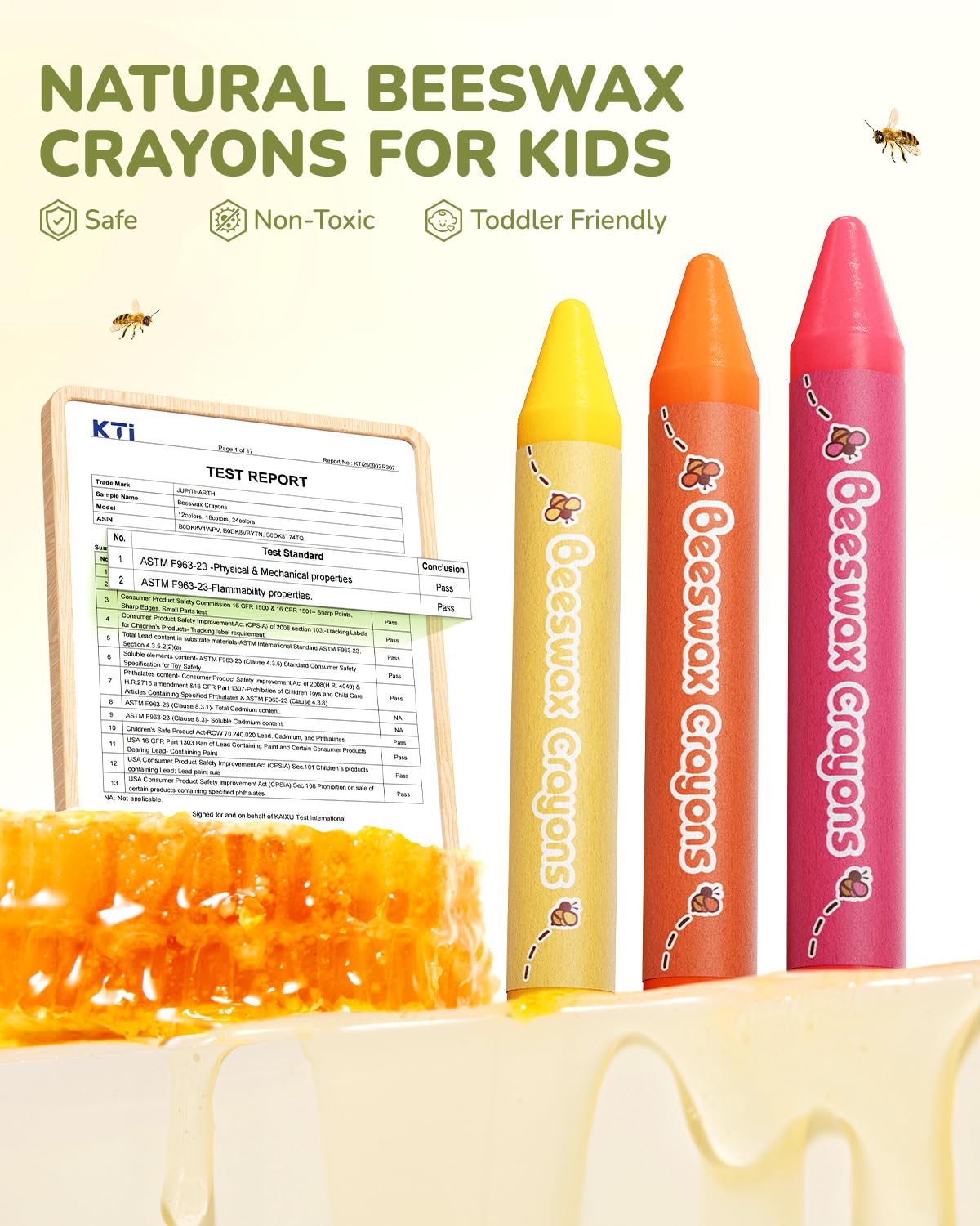JUPITEARTH Beeswax Crayons for Toddlers 1–3, 12 Non-Toxic Silky Crayons, Jumbo and Washable Crayon, Easy to Hold, Safe for Kids, Mess-Free Coloring for Preschool Art Supplies, Ages 2–4, 4–8