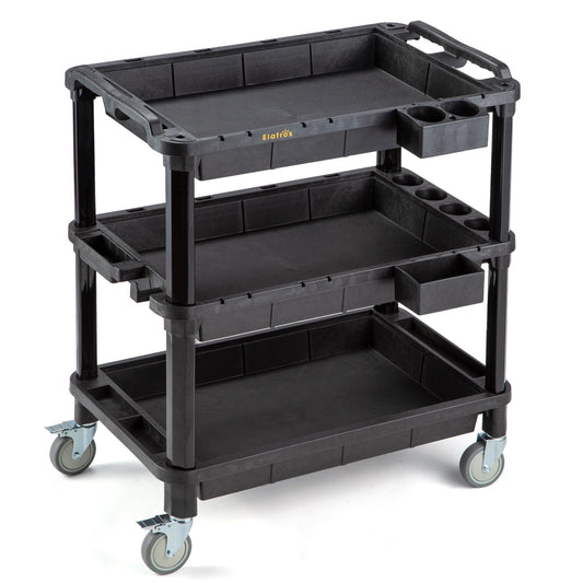 ELAFROS Multi-Use Utility Cart - 32.4x18.3 Heavy-Duty Service Cart with 3 Deep Shelves, Industrial-Grade Tool Cart Mobile Organizer, Rolling cart Holds up to 500 lbs, Black