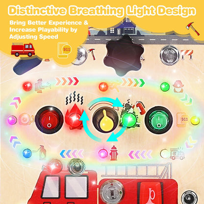 Busy Board for Toddlers 1-3 Montessori Toys - 2 in 1 Wooden Sensory Toys with LED Light Switches & Screwdriver Board - Fire Truck Toddler Learning Toy for 2 3 4 Year Old Boy Girl Car Plane Travel