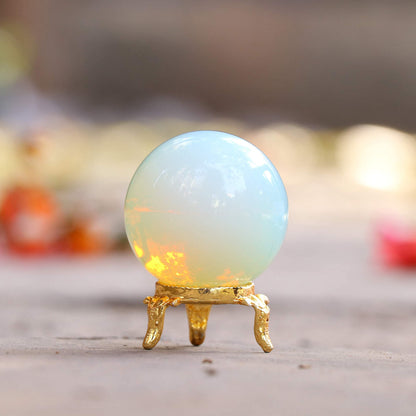 Crocon 45mm Opalite Stone Sphere Ball with Metal Stand 1400+ Carats Gemstone Ball Healing Sphere Sculpture Figurine for Fengshui Divination Home Decoration Photography Crystal Sphere