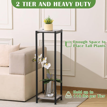 Dipion Extra Tall Plant Stand Indoor,40 Inch Plant Stands,2 Tier Metal Plant Stand with Heavy Duty Wood,Greige and Black