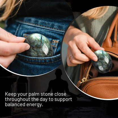 Orientrea Labradorite Palm Stone-2 Pcs Labradorite Pocket Energy Stones, Smooth Healing Crystal Worry Stone
