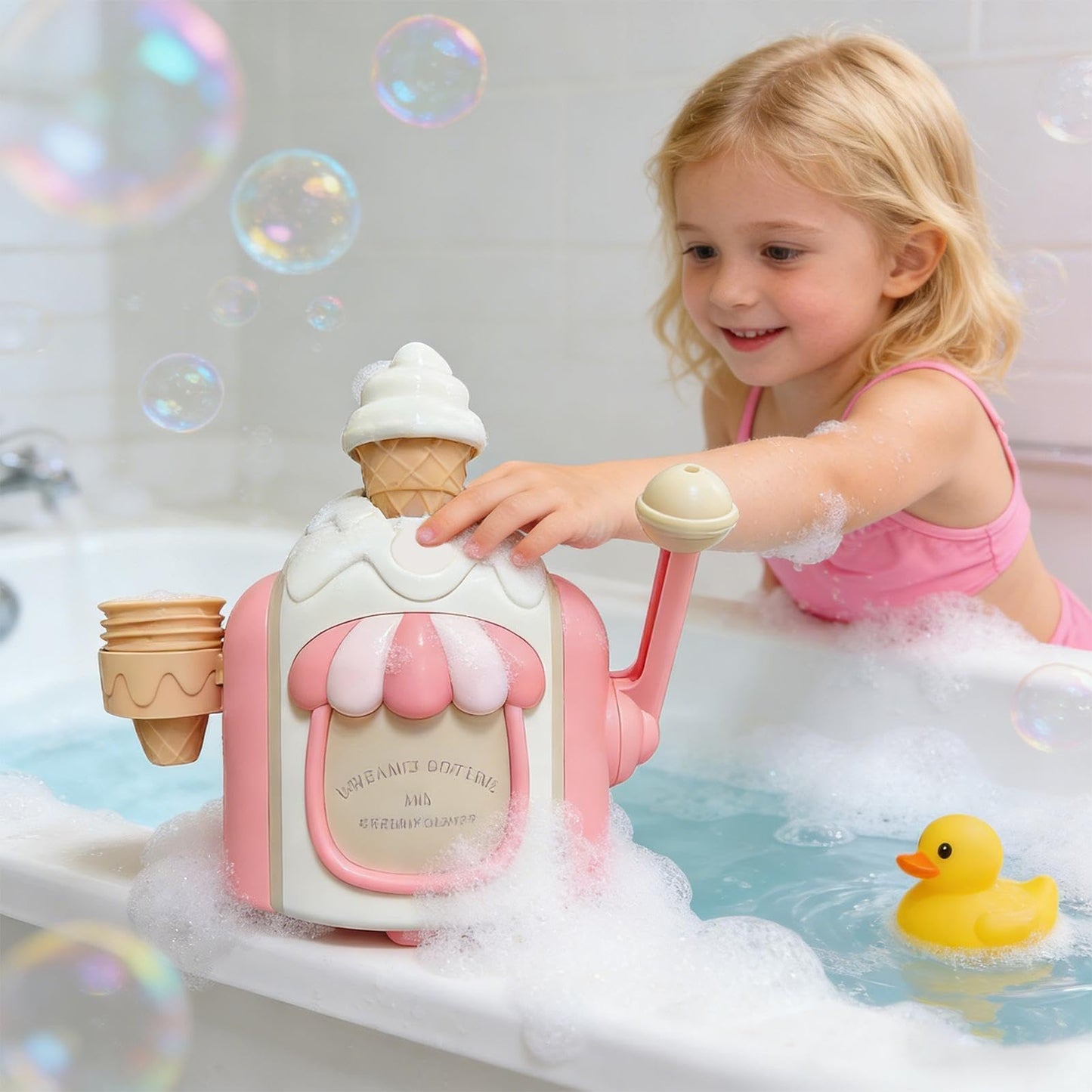 Ice Cream Foam Bath Bubble Maker, Educational Ice Cream Bath Toy, Fun Baths Bubble Maker with Suction Cup, for Boys Girls Pool Home Indoor Playtime